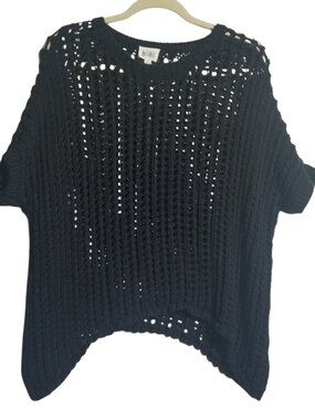 Bibi Women's Open Knit Cotton Black Crochet Top Sz XL